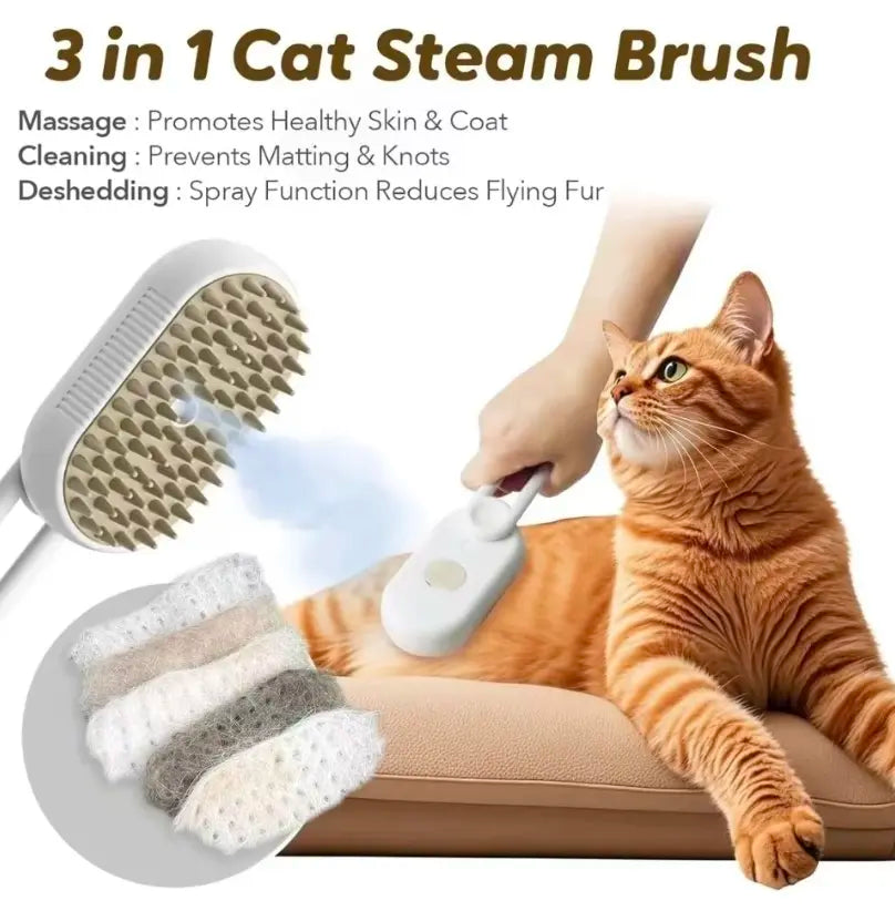 3-In-1 Pet Steam Brush with Bonus Comb! | Steamy Cat Dog Grooming Comb for Shedding, Detangling & Massage,Removes Loose Hair & Tangles Effortlessly,The Ultimate Grooming Tool for Indoor Cats & Shedding Dogs Pet Steam Brush,Cat Dog Hair Remover,