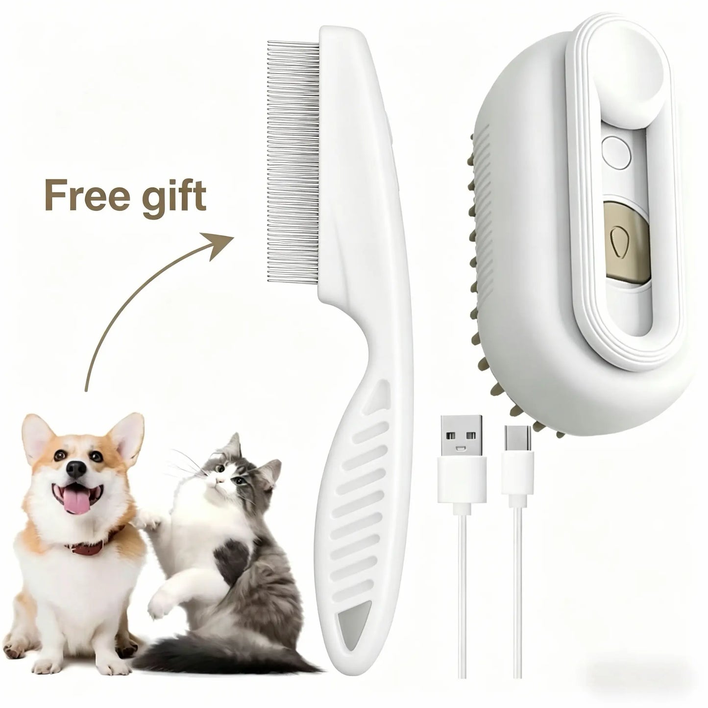 3-In-1 Pet Steam Brush with Bonus Comb! | Steamy Cat Dog Grooming Comb for Shedding, Detangling & Massage,Removes Loose Hair & Tangles Effortlessly,The Ultimate Grooming Tool for Indoor Cats & Shedding Dogs Pet Steam Brush,Cat Dog Hair Remover,