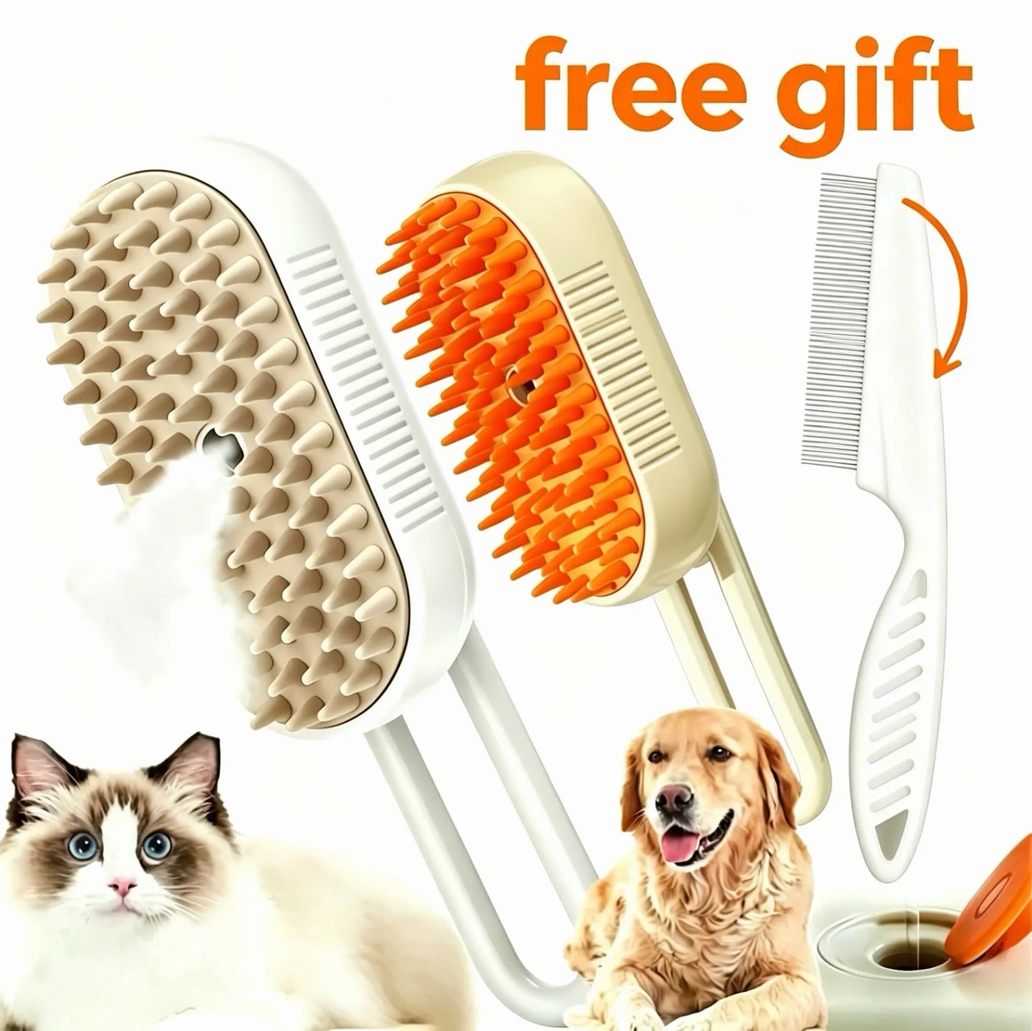 3-In-1 Pet Steam Brush with Bonus Comb! | Steamy Cat Dog Grooming Comb for Shedding, Detangling & Massage,Removes Loose Hair & Tangles Effortlessly,The Ultimate Grooming Tool for Indoor Cats & Shedding Dogs Pet Steam Brush,Cat Dog Hair Remover,