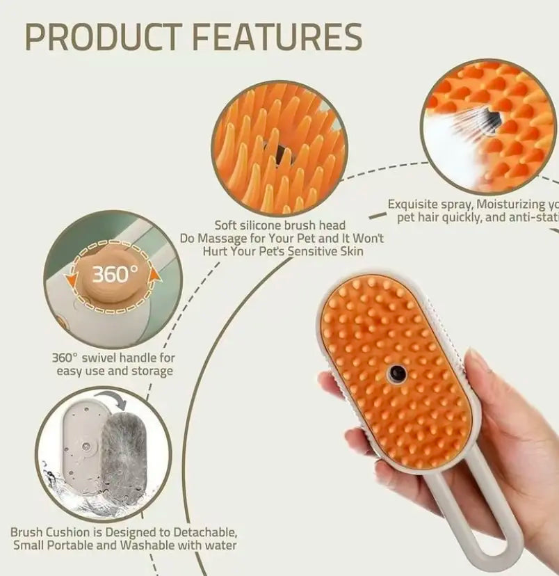 3-In-1 Pet Steam Brush with Bonus Comb! | Steamy Cat Dog Grooming Comb for Shedding, Detangling & Massage,Removes Loose Hair & Tangles Effortlessly,The Ultimate Grooming Tool for Indoor Cats & Shedding Dogs Pet Steam Brush,Cat Dog Hair Remover,